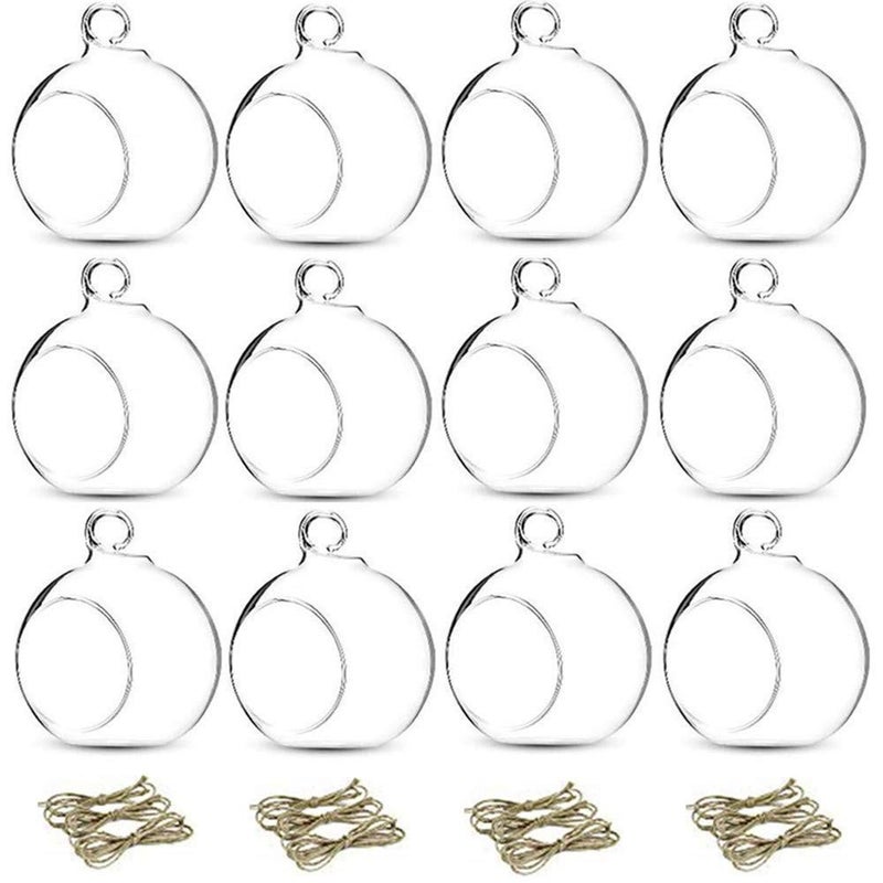 NUPTIO 12 Pcs 3.15"/ 8cm Hanging Glass Tealight Holder Globe Plant Terrariums Glass Orbs Air Plants Tea Light Candle Holders Home Decor Indoor Outdoor Garden DIY Gifts (9 Pcs + 3 Pcs) - Image 1